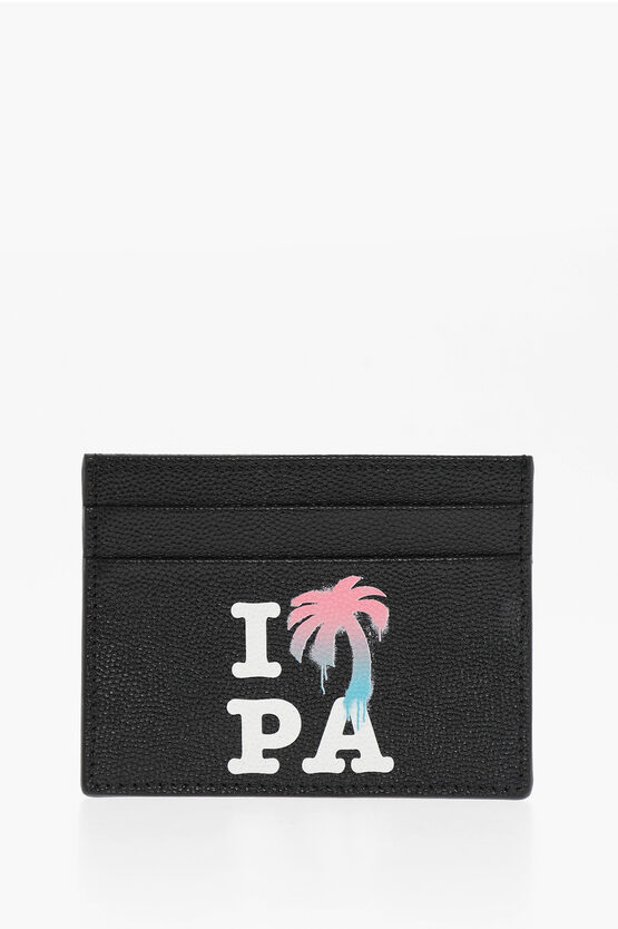 Palm Angels Saffiano Leather I Love Pa Card Holder In Black