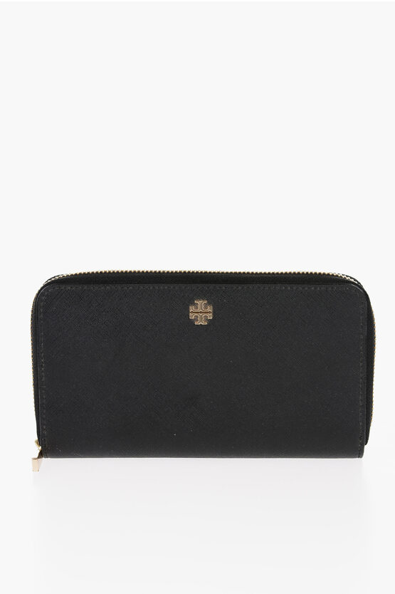 Shop Tory Burch Saffiano Leather Robinson Wallet With Golde-effect Monogram