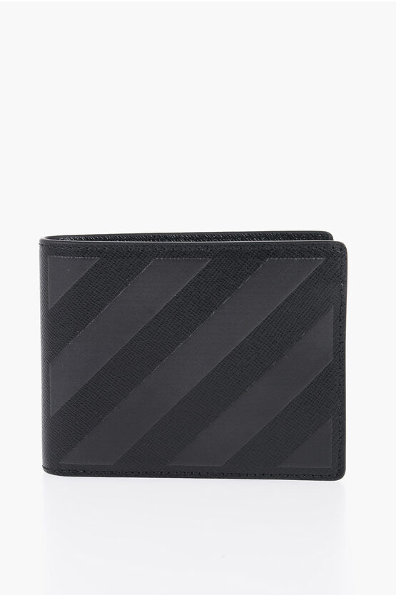 Off-white Saffiano Leather Wallet With Striped Detail In Multi