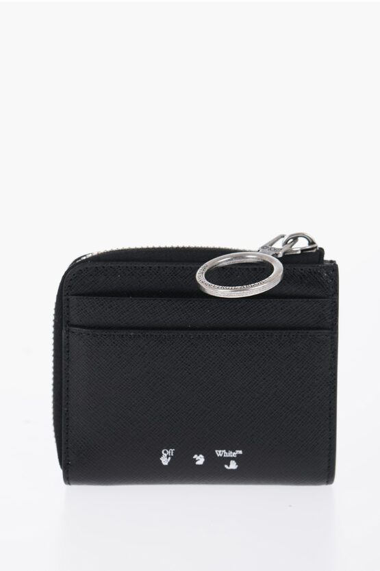 Off-white Saffiano Leather Wallet With Zip Closure In Multi