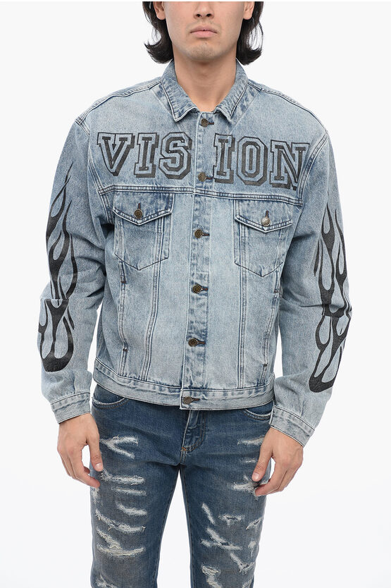 Shop Vision Of Super Saharan Denim Jacket With Lettering Logo