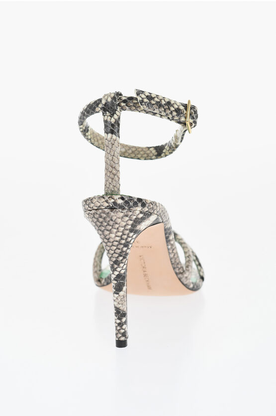 Sandali Ankle-Strap in Pelle Effetto Serpente Tacco 9cm