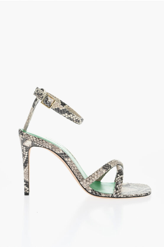 Sandali Ankle-Strap in Pelle Effetto Serpente Tacco 9cm