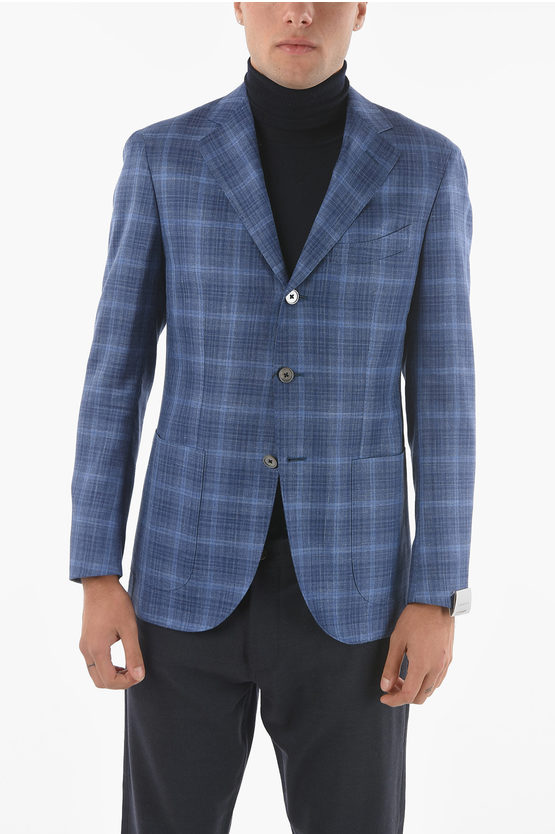 Shop Corneliani Sartoria Plaid Side Vents Notch Lapel 3-button Blazer