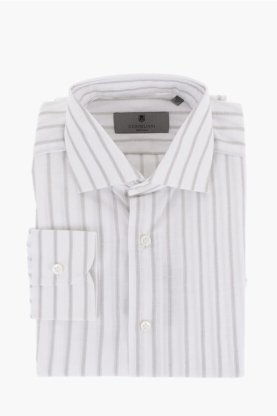 Corneliani Sartoria Striped Cotton Blend Shirt In White