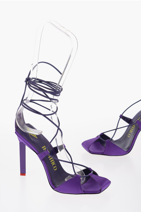 Attico Satin Adele Lace-up Sandals With Leather Trims Heel 10.5cm In Purple