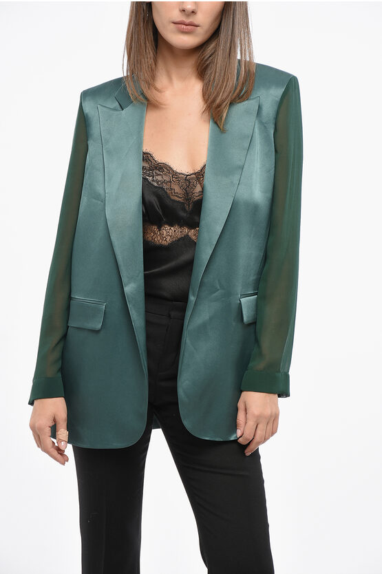 Pinko Satin And Geogette Gagny Blazer With Flap Pockets In Green