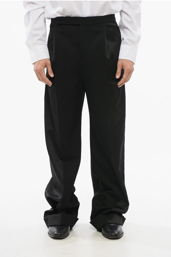 Saint Laurent Satin And Wool Pants With Hidden Closure