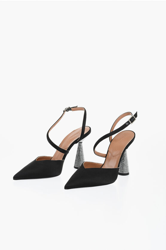 D’accori Satin Arya Pumps With Rhinestoned Spool Heel 9cm In Black