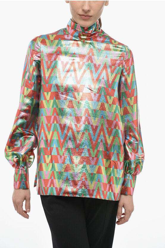 Valentino Satin Blouse With Self-tie Detail In Multi