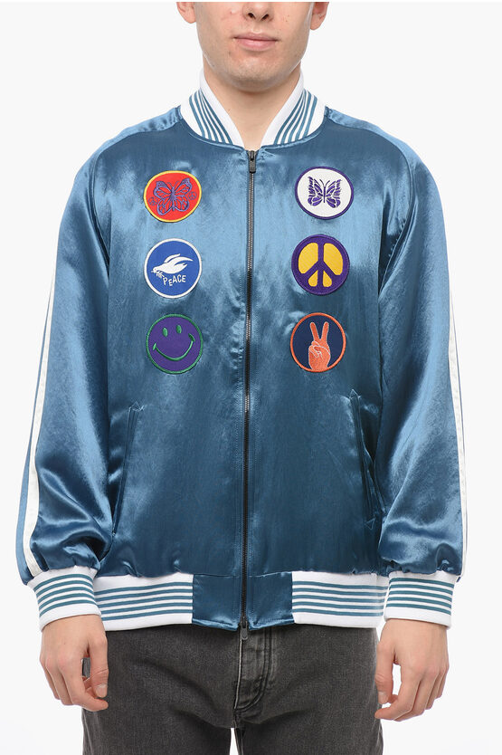 Shop Needles Satin Bomber Jacket With Patch Detail