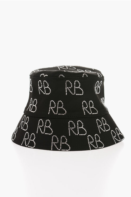 Ruslan Baginskiy Satin Bucket Hat With All-over Rhinestone Monogram In Black