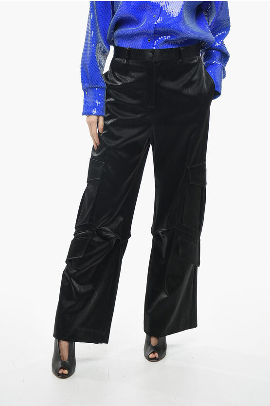 Msgm Satin Cargo Pants With Belt Loops In Blue