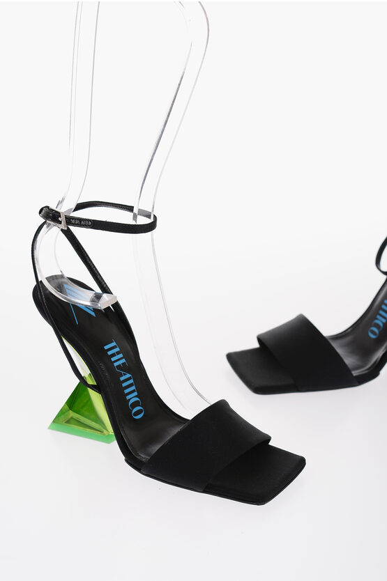 Attico Satin Cheope Ankle-strap Sandals With Sculptural Plexiglass In Black