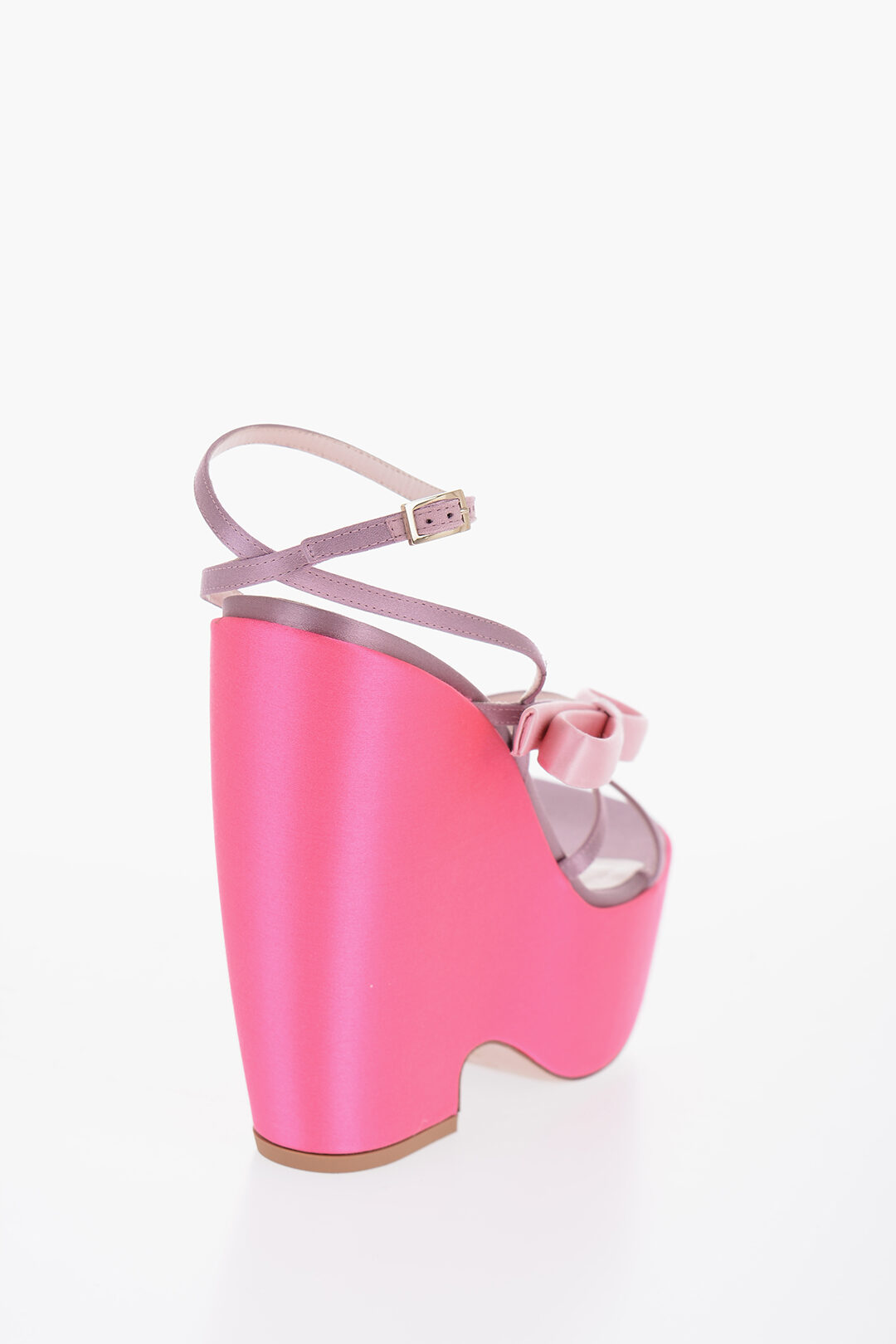 Roger Vivier◆Wedge サテンサンダル 100mm ピンク Roger Vivier Satin CHOC BOW Wedge Pumps with Ribbon Detail