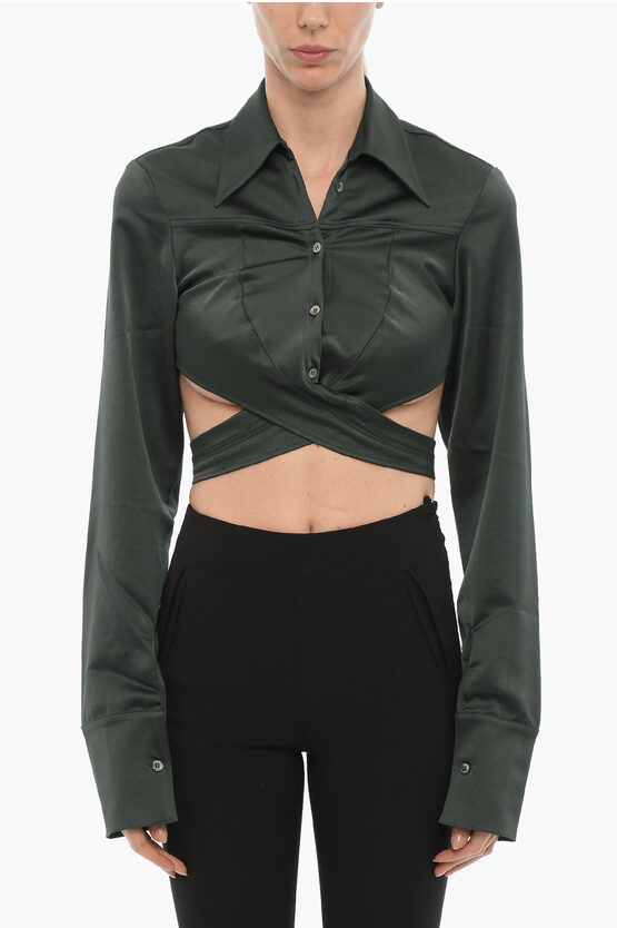 Ambush Satin Crop Shirt With Wrapped Detail