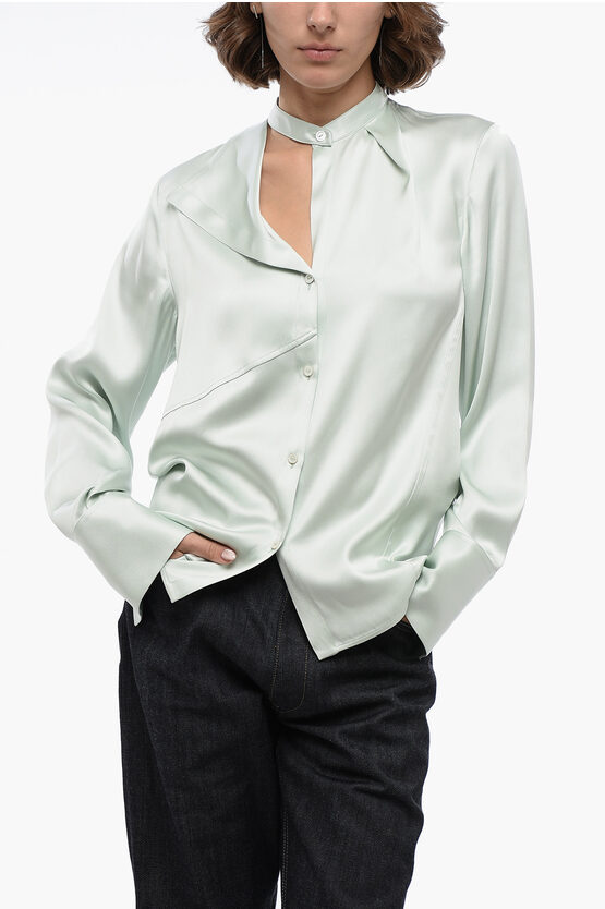 Shop Jil Sander Satin Fluid Shirt With Asymmetric Mandarin Collar