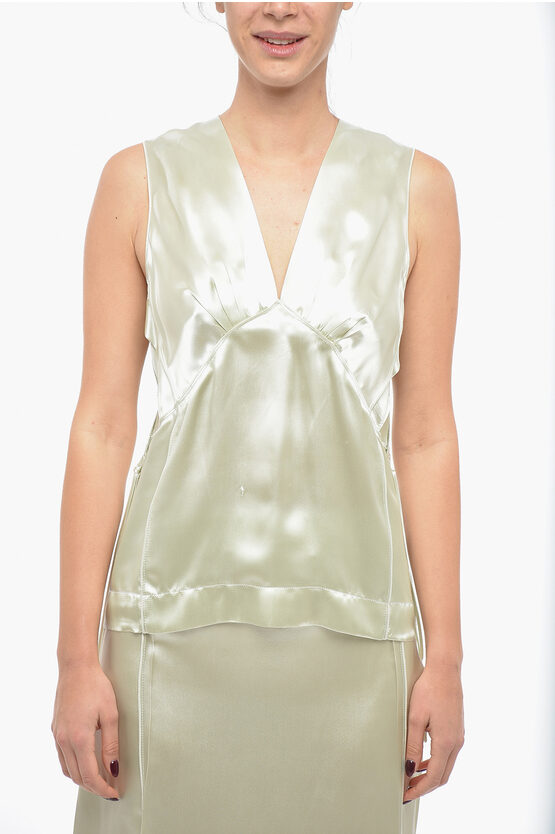 Shop Bottega Veneta Satin Gathered Top With Self Tie Detail