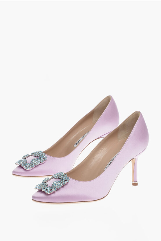 Manolo Blahnik Satin HANGISI Pumps with Rhinestones Embellished