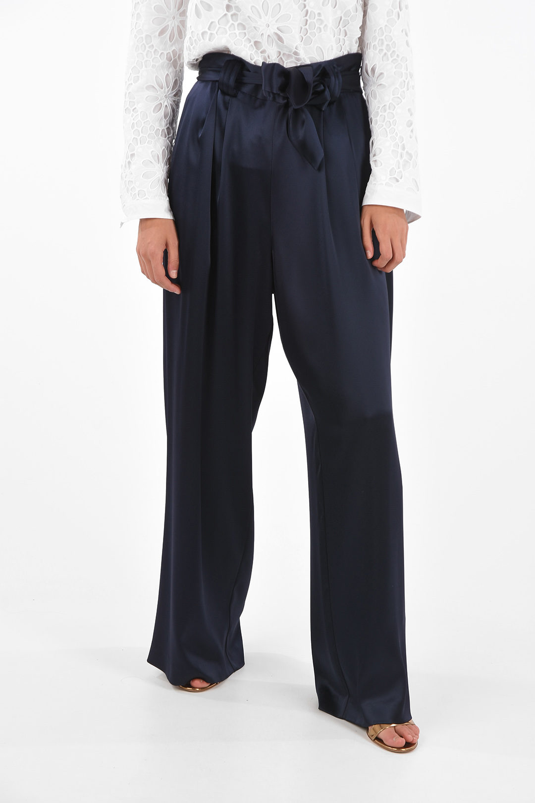Tory Burch satin high-rise waist palazzo pants with belt women - Glamood  Outlet