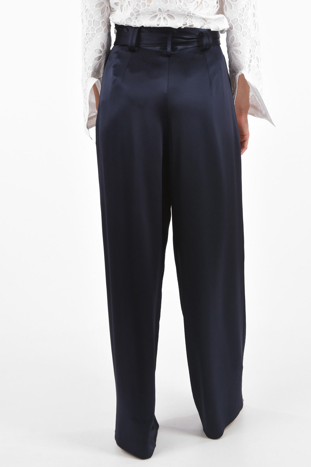 Tory Burch satin high-rise waist palazzo pants with belt women - Glamood  Outlet
