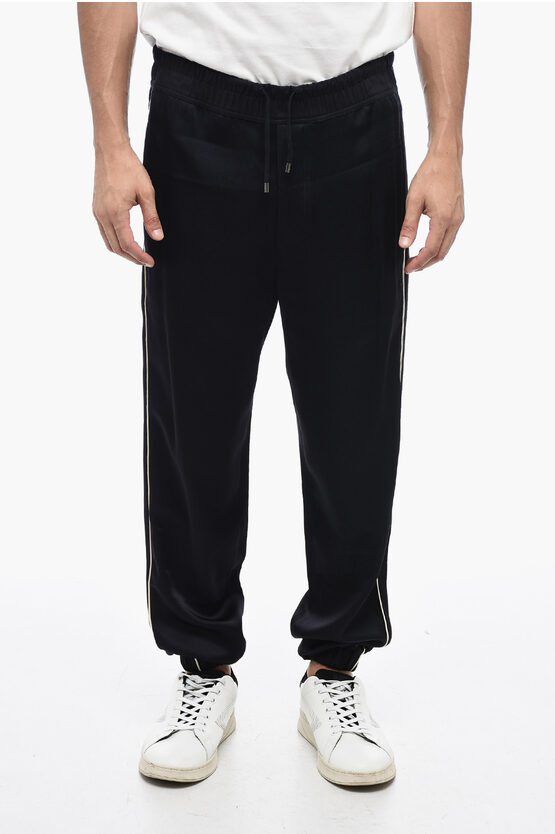 SAINT LAURENT SATIN JOGGERS PANTS WITH CONTRASTING TRIMS 