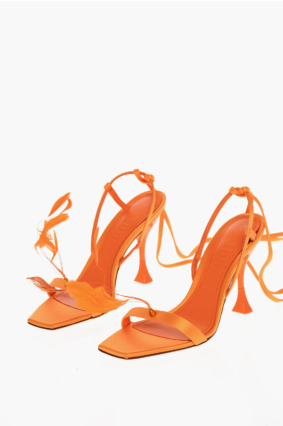 3juin Satin Kimi Sandals With Decorative Feathers 10cm In Orange
