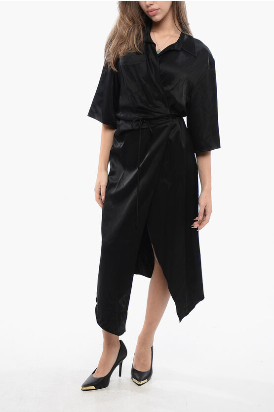 Nanushka Satin Lais Wrap-dress With Breast Pocket