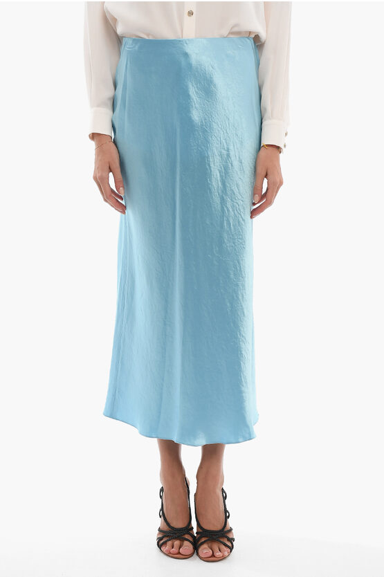 Vince Satin Maxi Skirt With Side Slit In Blue