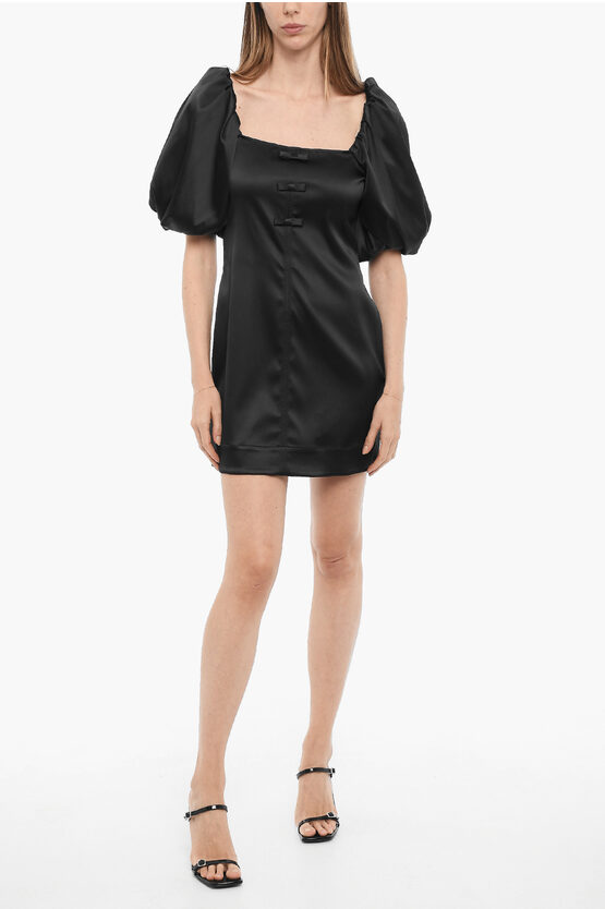 Shop Ganni Satin Mini Dress With Balloon Sleeves