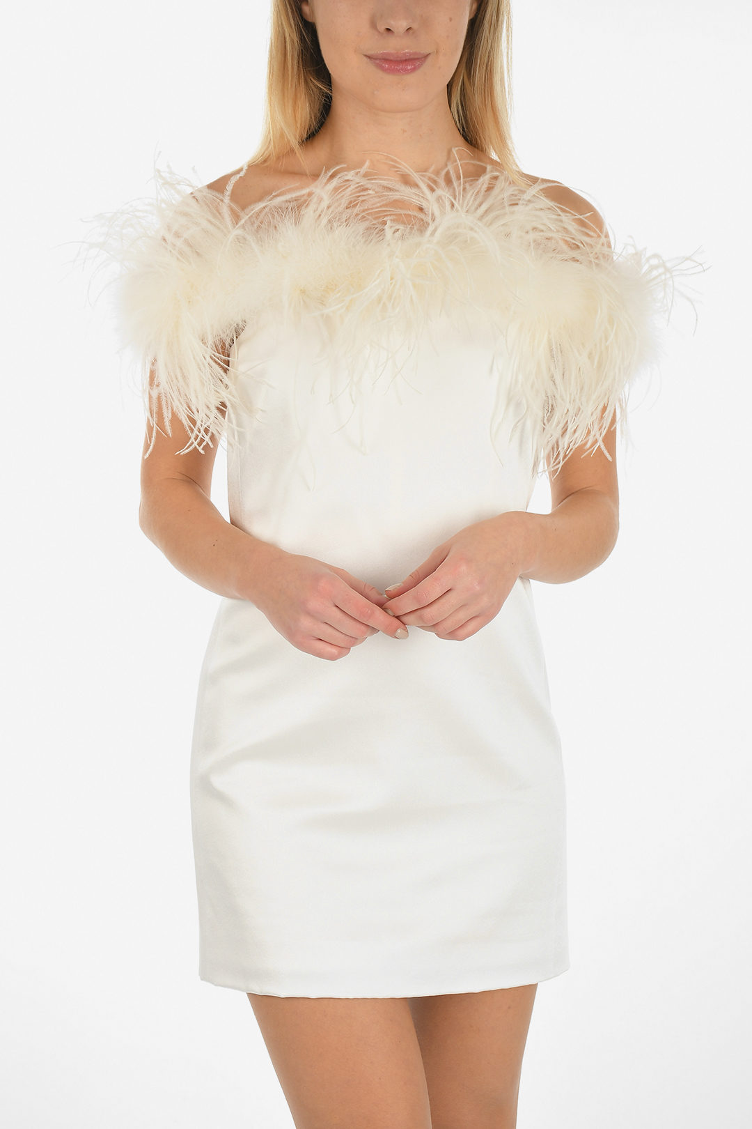 Saint Laurent satin mini dress with Ostrich feathers women - Glamood Outlet