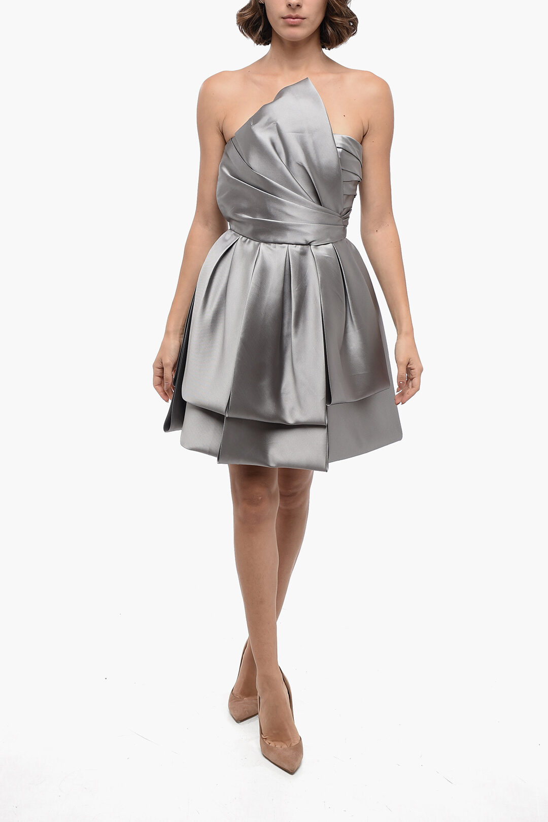 Alberta Ferretti Satin Multi Layer Dress with Drapped