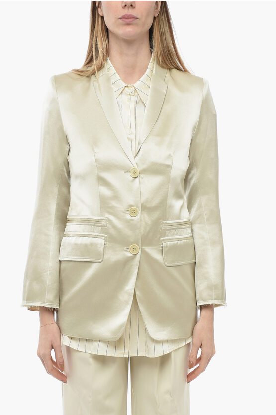 By Malene Birger Satin Multipocket Blazer With Raw Cut Detail In Neutral