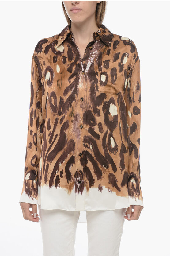 Shop Marni Satin Oversized Shirt With Animalier Print