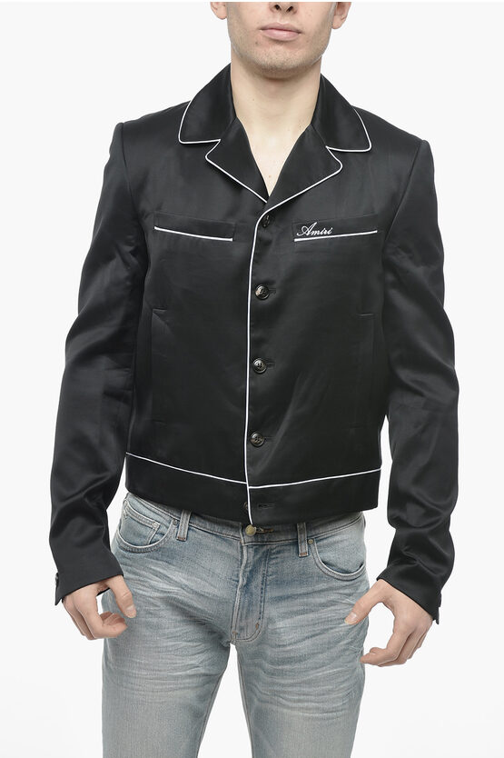 Amiri Satin Pajama Blazer With Double Breast Pocket In Black