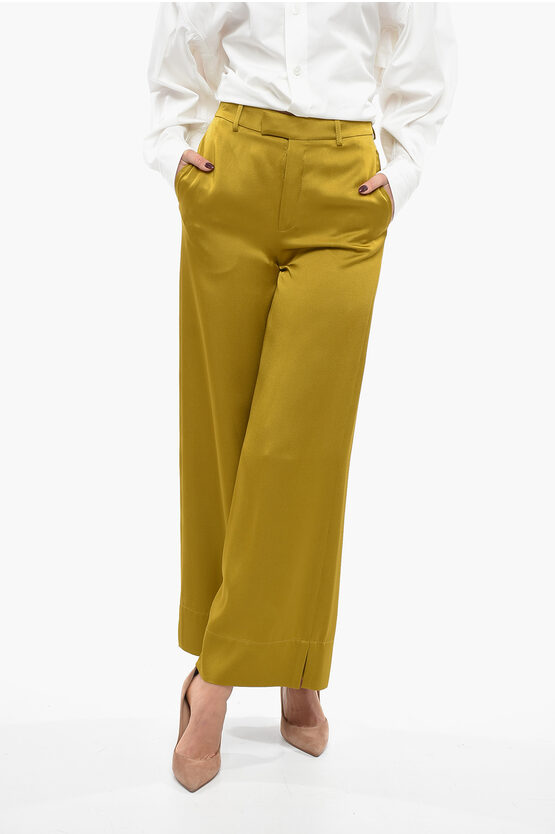 Saint Laurent Satin Palazzo Trousers With Belt Loops In Green
