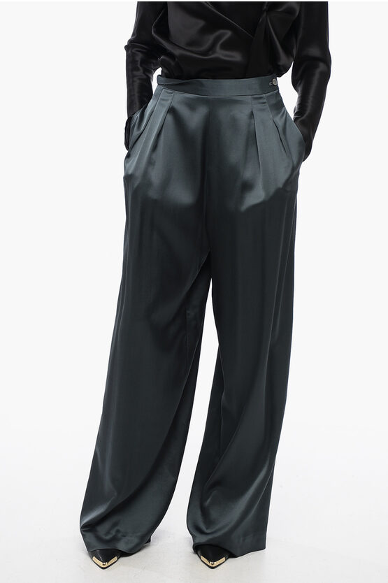 Fabiana Filippi Satin Palazzo Pants With Double-pleats In Green