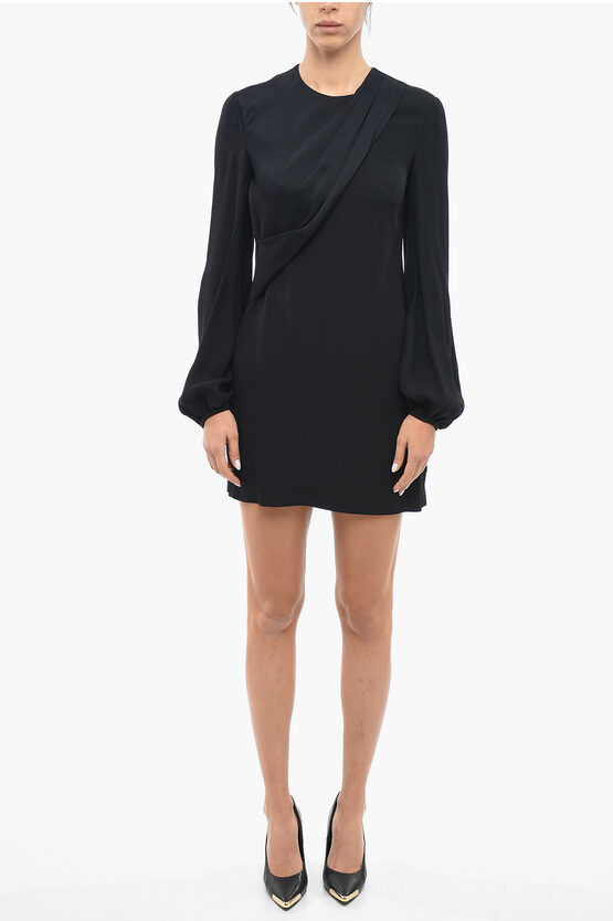 Stella Mccartney Satin Panelled Dress With Puffed Sleeves In Black