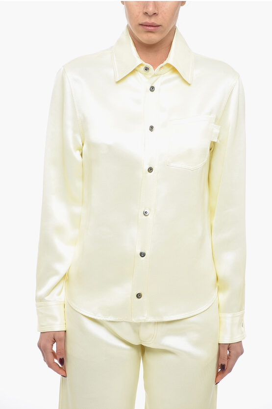 Bottega Veneta Satin Shirt With Pointed Collar In Neutral