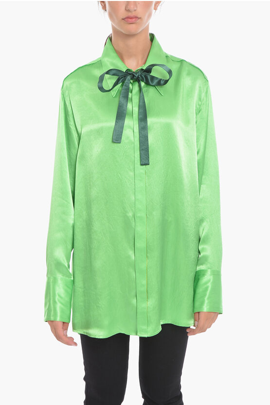 Capasa Satin Shirt With Self-tie Detailing In Green
