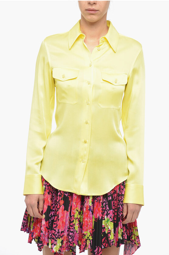Stella Mccartney Satin Shirt With Utility Pockets In Yellow