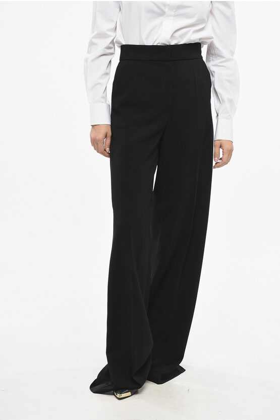 Max Mara Satin Side Banded Leccio Palazzo Pants Grösse 42 In Black
