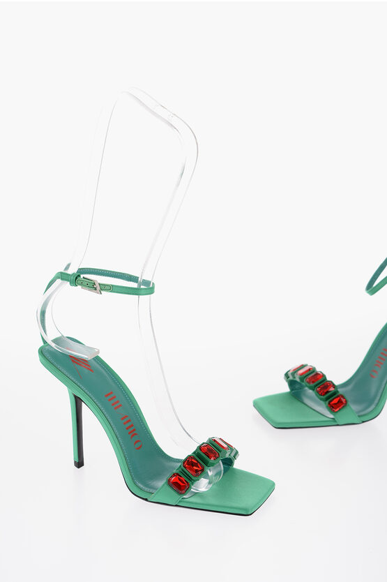 Attico Satin Sierra Ankle-strap Sandals With Jewels Heel 11.5cm In Green