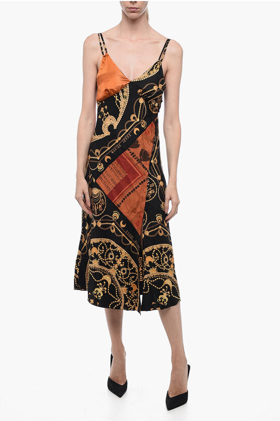 Shop Marine Serre Satin Slip Dress With Graphic Print