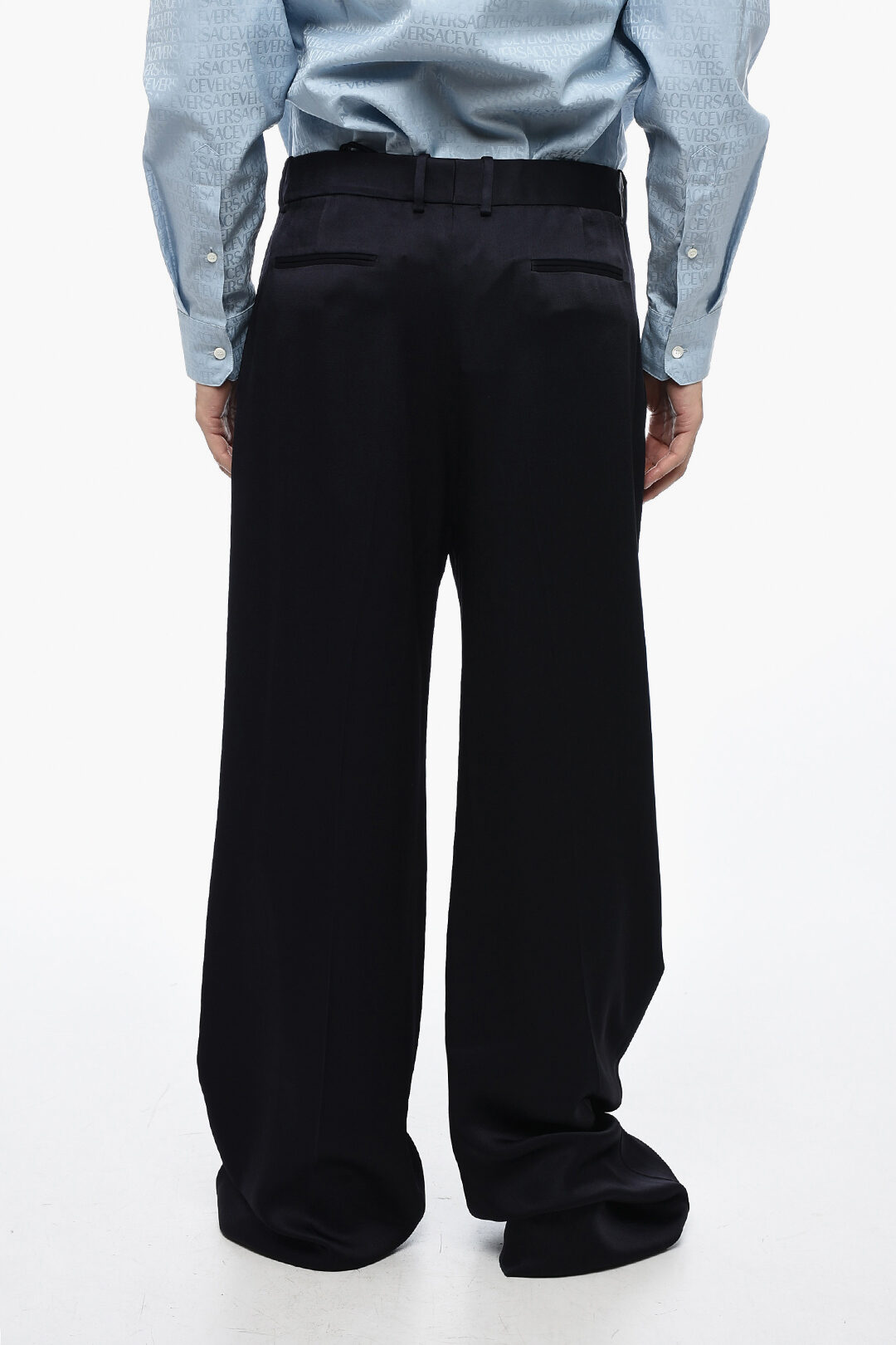 Saint Laurent Satin Straight Fit Pants with Frontal Pleates