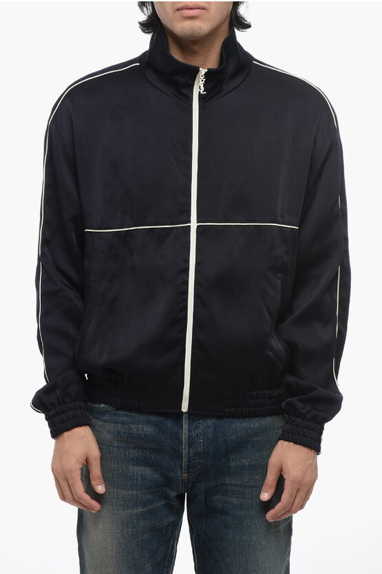 Shop Saint Laurent Satin Track Sweatshirt With Front Full Zip