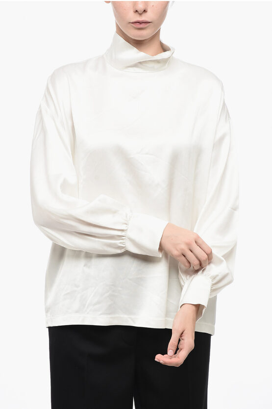 Shop Fabiana Filippi Satin Turtleneck Blouse With Cuffs