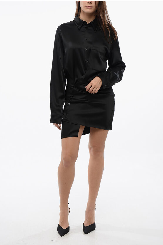 Off-white Satin Twist Wrap Shirt Dress
