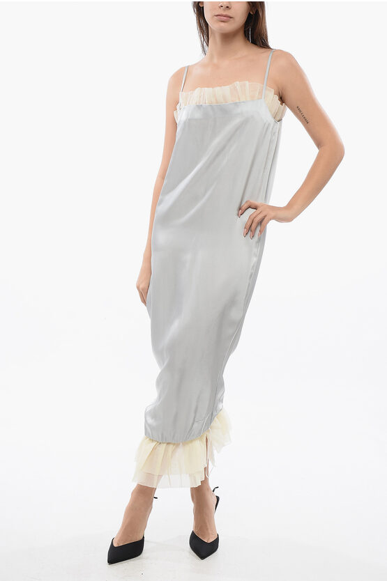 Off-white Satin Upside Down Dress With Chiffon Flounces