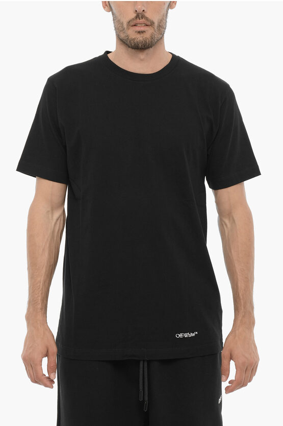 Shop Off-white Solid Color Crew-neck T-shirt With Embroidery Back